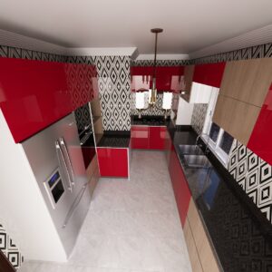 Cuisine simple Red & Wood by Yoro Furniture