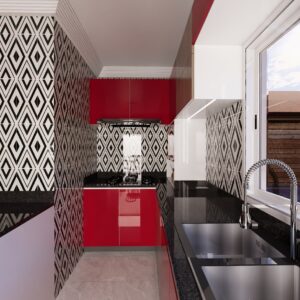 Cuisine simple Red & Wood by Yoro Furniture