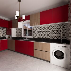 Cuisine simple Red & Wood by Yoro Furniture