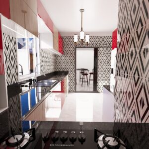 Cuisine simple Red & Wood by Yoro Furniture