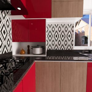 Cuisine simple Red & Wood by Yoro Furniture